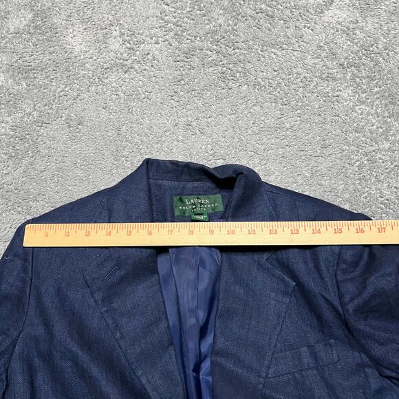 Lauren Ralph Lauren Blazer Womens 6 Petite Blue Linen 2 Button - Picture 10 of 11